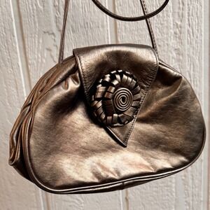 Ohh! Ashley Leather Bronze Shoulder Bag Vintage Metallic Purse Made in USA‎
